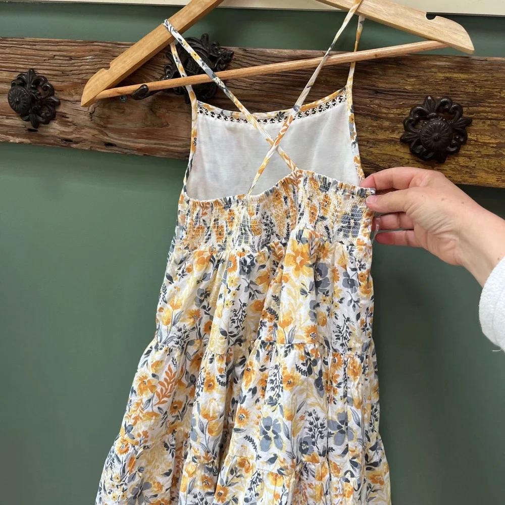 Joie Kids Yellow Floral Tiered Sundress Lace Trim Smocked Back Size 7‎
